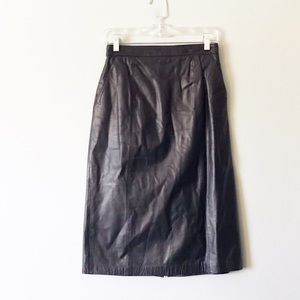 [Vintage] Leather Midi Pencil Skirt with Pockets